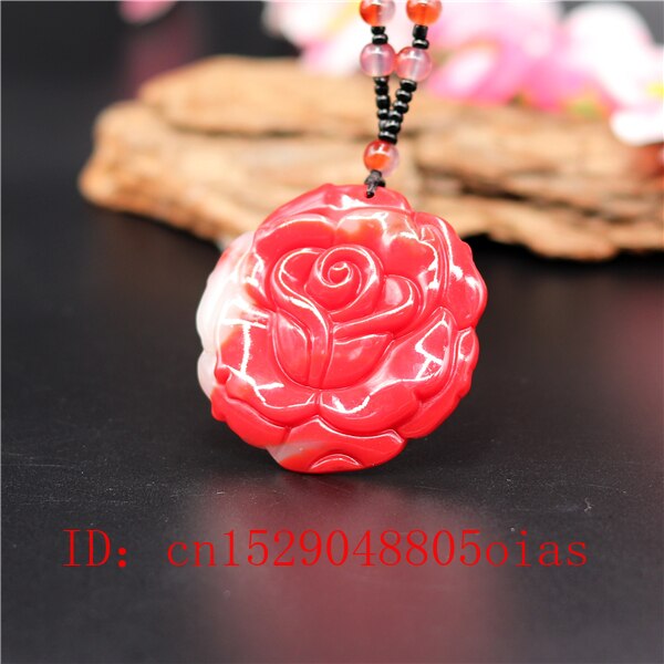 Natuurlijke Rood Wit Chinese Jade Rose Hanger Ketting Charm Jadeïet Sieraden Mode Accessoires Gesneden Amulet Voor Vrouwen