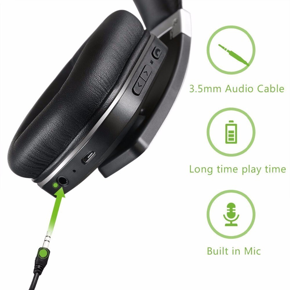 IDeaUSA S204 sur l'oreille pliable sans fil Bluetooth casque réduction de bruit son Surround avec apt-x jusqu'à 14 heures de lecture