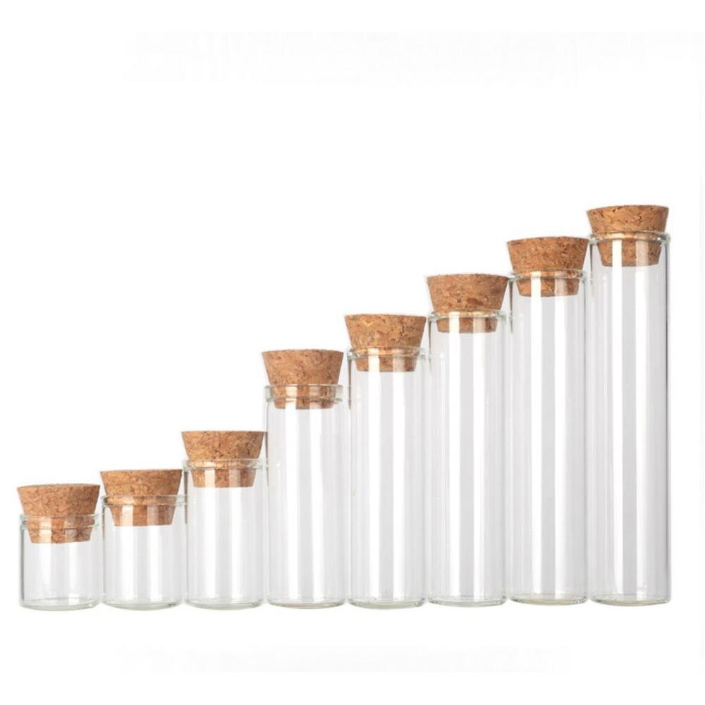 Tubos de ensayo de vidrio con tapones de corcho, botellas de embalaje, frascos de deseos para laboratorio, experimento o , diámetro de 22mm, 4ml a 30ml, 20 unids/lote