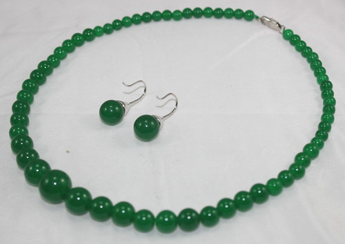 charmante en elegante 6-12mm groene Natuurlijke jade ketting & oorbellen sieraden set 002