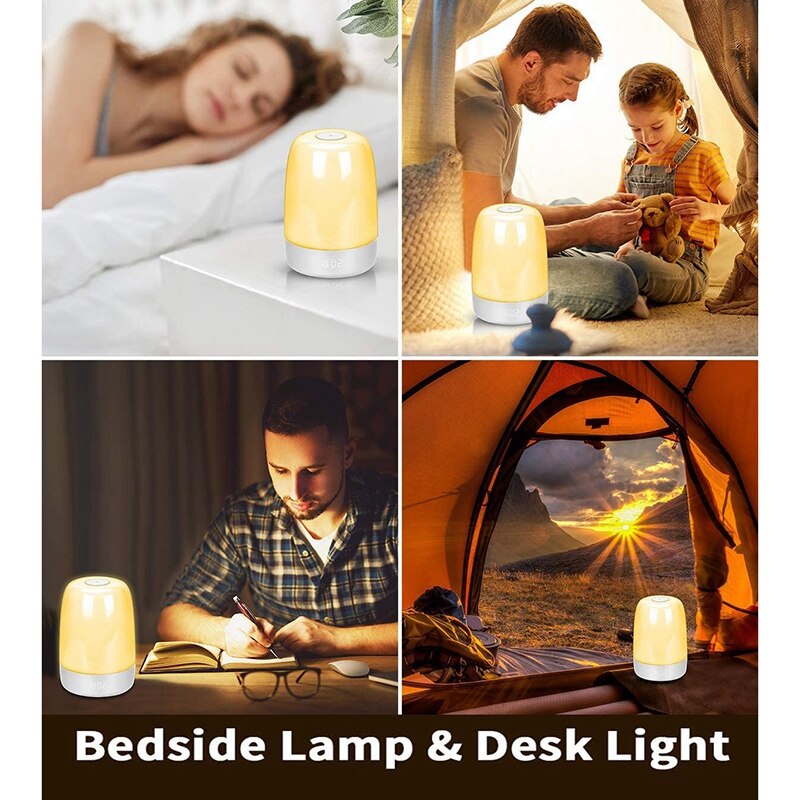 Alarm Clock Wake Up Light, Sunrise Simulation Alarm Clock, Table Lamp Press Sensor Bedside Lamp, 5 Sounds, Sleep Aid