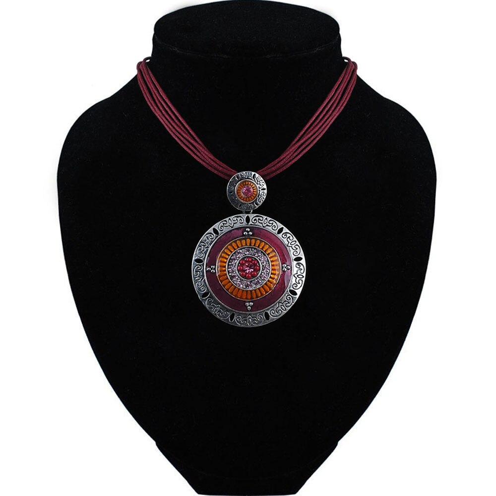 Stile Della Boemia di modo D'avanguardia Della Collana Del Pendente dell'annata Rotonda in Lega di Zinco Dello Smalto del Branello Del strass Collana di Dichiarazione Spiedi Gioielli