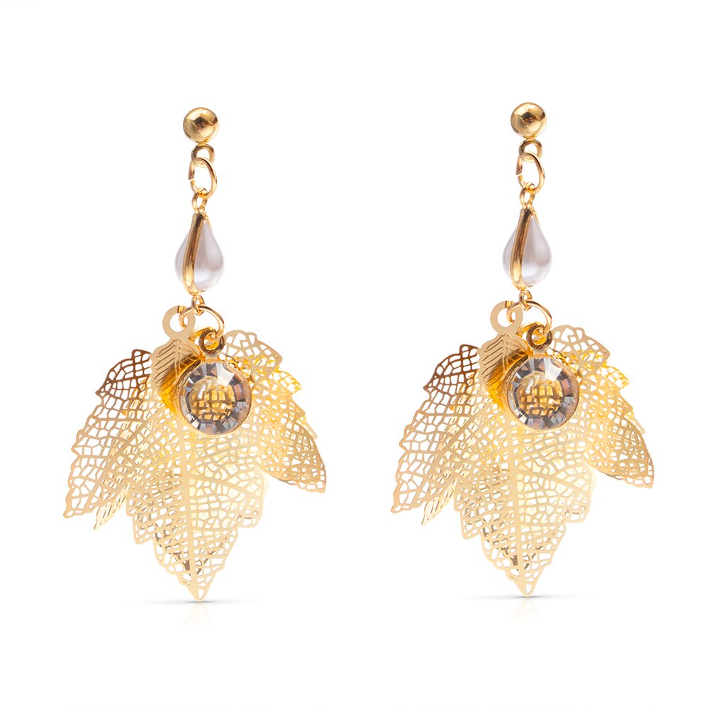 WYBU Summer Style Hollow Out Leaves Earrings Star Pearl Earing Women Jewel Alli Express Brinco Bijouterie: Light Golden