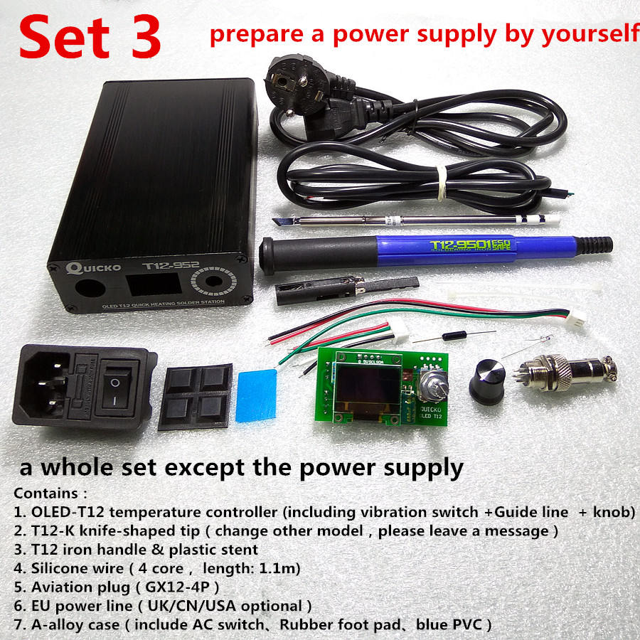 QUICKO T12 STC-OLED Station de soudage fer bricolage pièces kits T12-952 régulateur de température numérique fer à souder avec boîtier en métal: Set 3