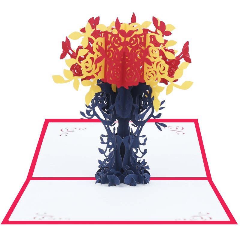 3D Rose Pop Up Card Cherry Blossoms Wedding Invitations Card LOVE Butterfly Flower Greeting Cards Romantic Thank You Cards Party: Style4 Yellow