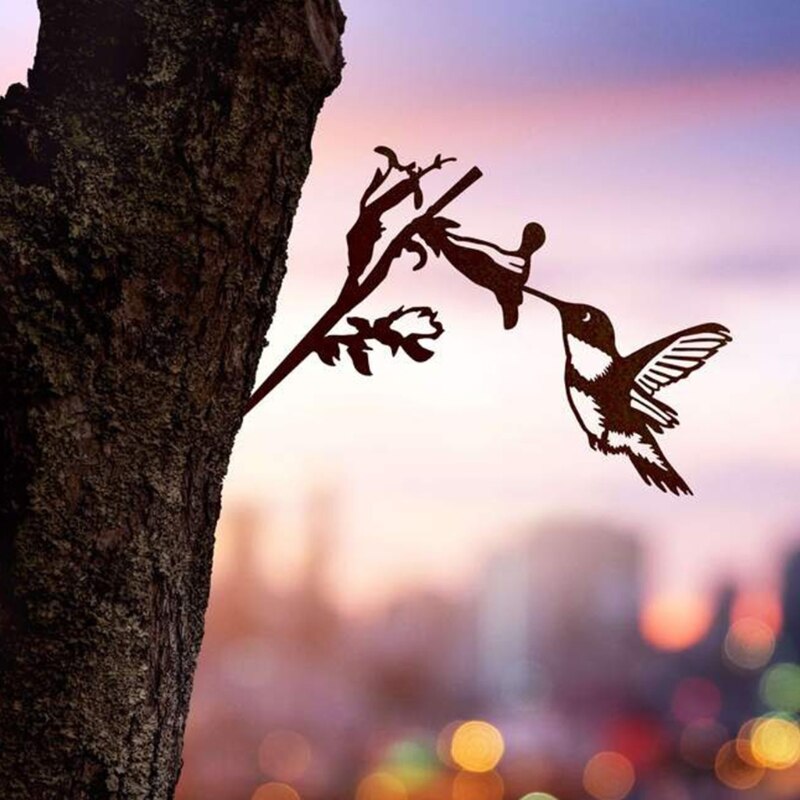 Decorazione Da Giardino Uccello Bushtit In Metallo Arrugginito, Colore Grigio &ndash; Arte Per Esterno