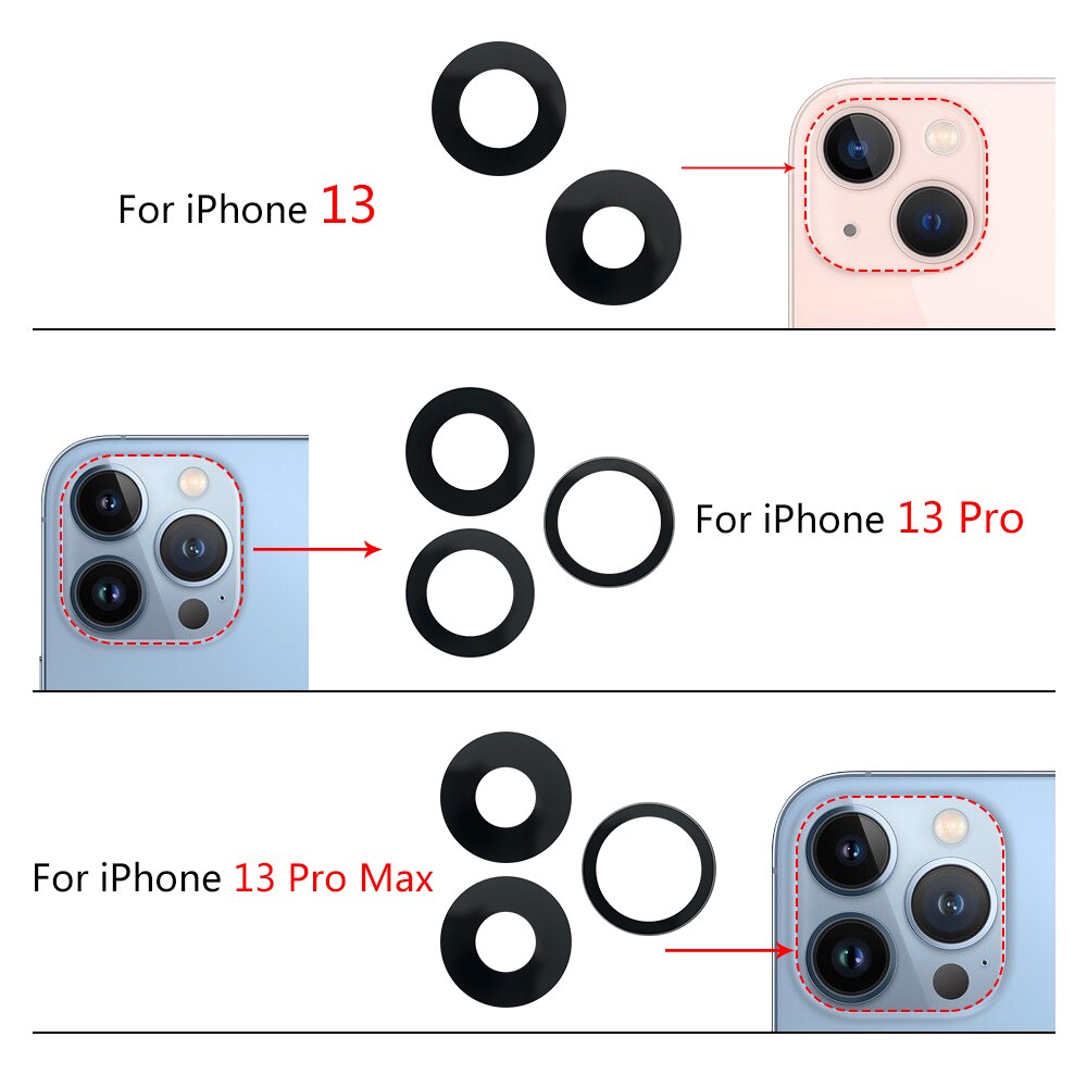 2Pcs/Lot，Camera Glass Lens Replacement Parts For Iphone 13 Pro Max Rear Back Camera glass Lens With Ahesive Sticker Tools