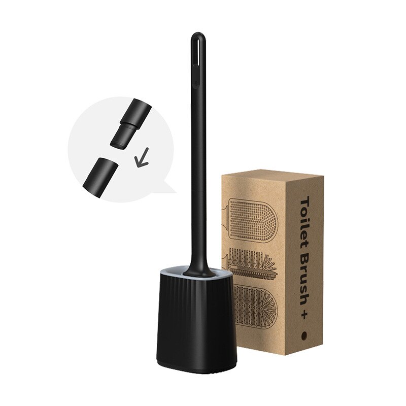 Wc Borstel Afneembare Badkamer Sets Lange Handvat Siliconen Borstel Met Houder Cleaning Kit Wandcloset Badkamer Accessoires: Black