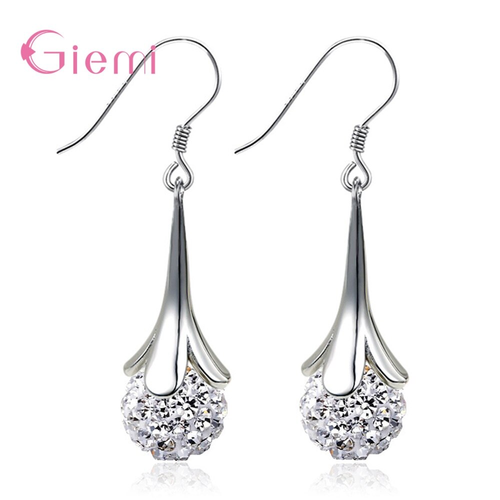 Shinning balle pendentif colliers boucles d'oreilles ensemble de bijoux femmes 925 en argent Sterling chaîne colliers pour la fête de mariage