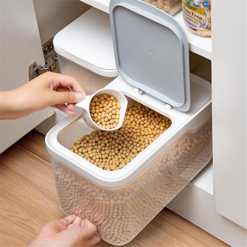 Boîte de rangement de riz de cuisine en plastique de grande capacité 5kg 10kg, distributeur de farine de Grain, boîtes de récipient alimentaire résistant à l&#39;humidité