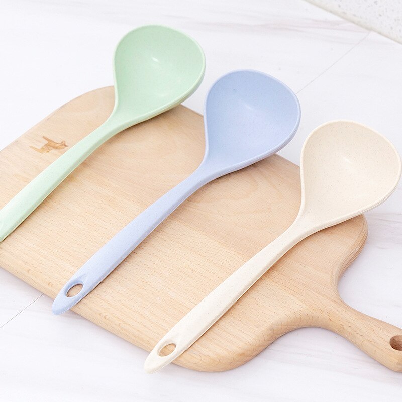 1Pcs Tableware Wheat Straw Rice Ladle 4 Colors Long Handle Soup Spoon Meal Dinner Scoops Kitchen Supplies Cooking Tool Ladle