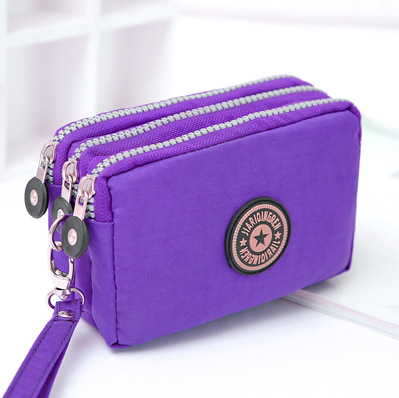 Cartera portátil con tres cremalleras para mujer, Mini bolso de gran capacidad, bolso de maquillaje, monedero, novedad: Plata