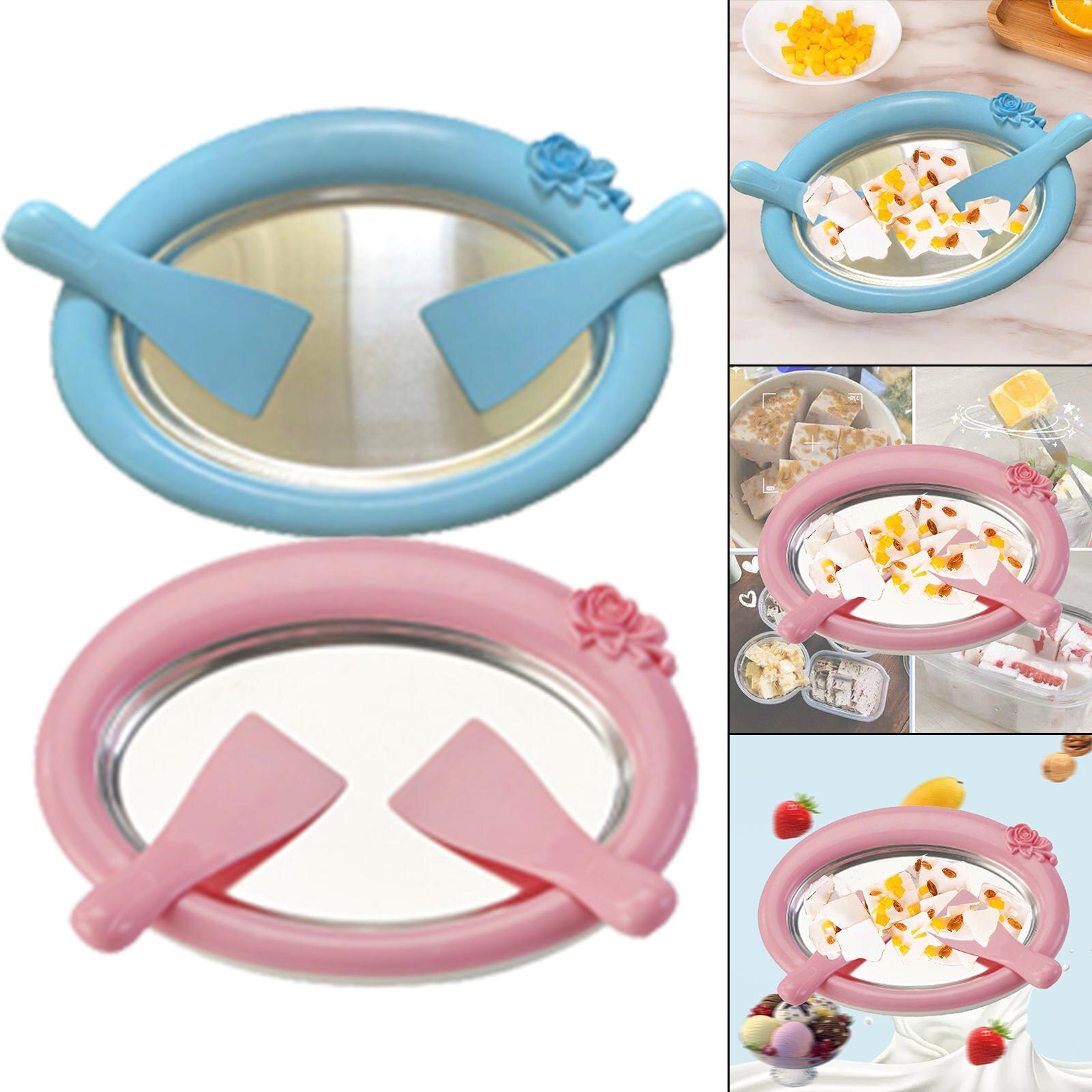 DIY Ice Cream Maker with 2 Spatulas Ice Cream Roll Maker Rectangle Anti Griddle Pan for Sorbet Frozen Yogurt Rolled Ice Cream