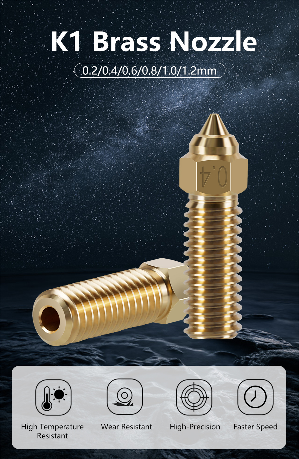 Volcano Hardened Steel Nozzle Plated Copper Nozzle Brass For Creality K1/K1Max / Anycubic Vyper/Kobra /Sovol Sv06 Plus /Sv07