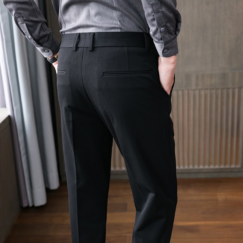 Krysantemum broderi menn business kjole bukser casual slim fit dressbukser bryllup kontor sosiale bukser pantalon homme 28-36
