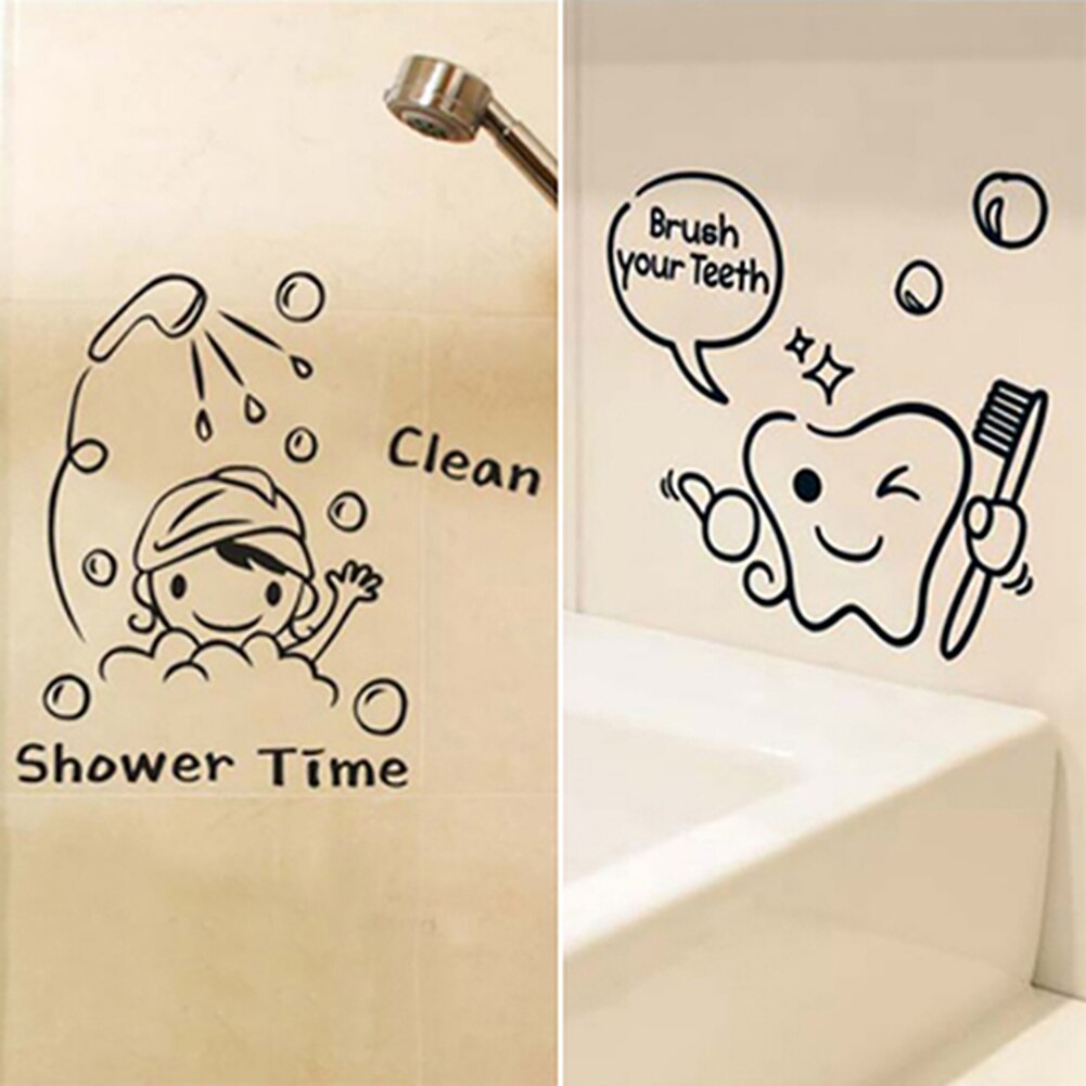 Removable Cartoon Tooth Brush Teeth bathroom glass wash toilet tile personality bath brushing wall sticker Art Decoration