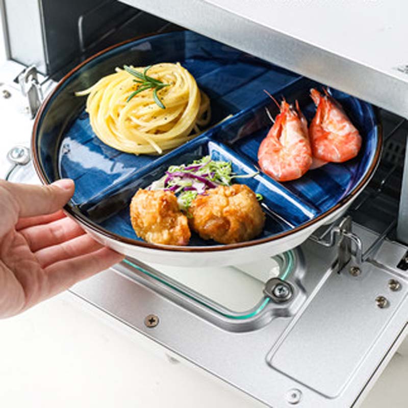 FANCITY Japanese-style ceramic sub-divided dinner plate, household children's three-compartment sub-plate, breakfast plate for o