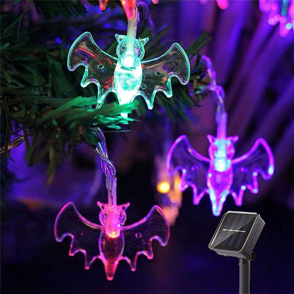 Solar Powered 20/30/50 LED Bat String Lights DIY Hanging Horror Halloween Decoration Lights for Outdoor Halloween Party Xmas