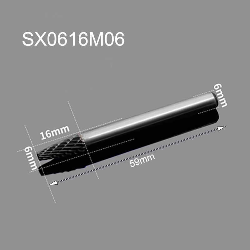 Conical Flat Head Hard Tungsten Steel Wood Carving Tool Grinding Head Milling Cutter S-shaped Rotating Cutter Double Slot: SX0616M06