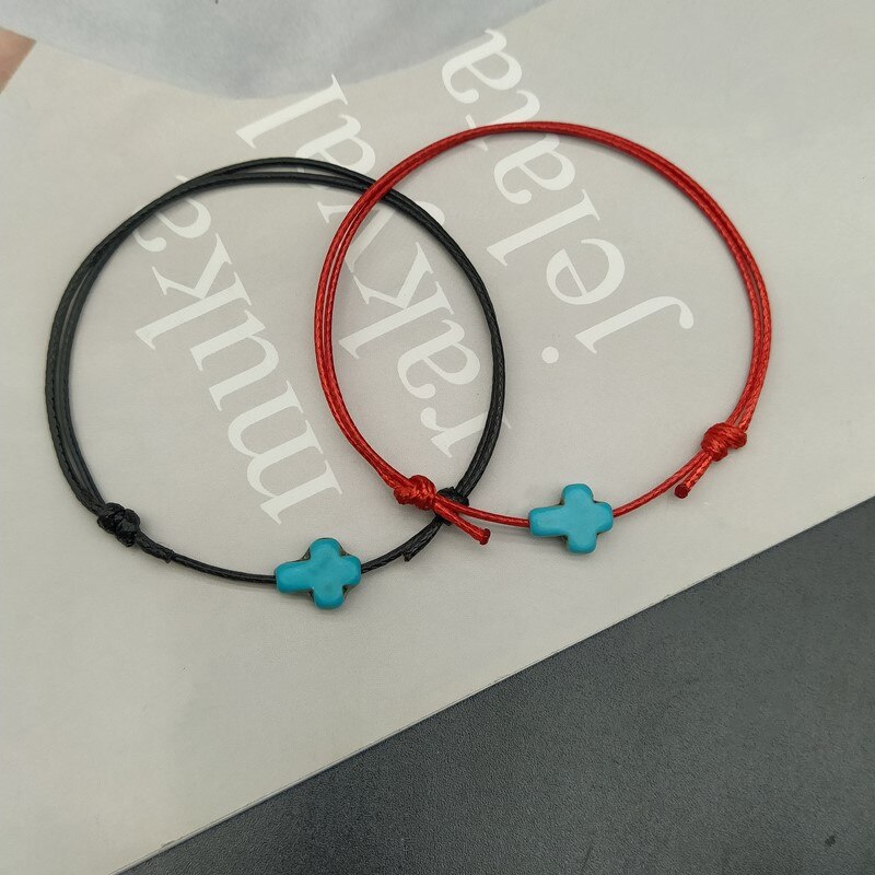 2 uds pulsera de bendición cruzada hecha a mano cordón rojo negro cuerda de cera pulseras de pareja para Mujeres Hombres: Color amarillo dorado claro