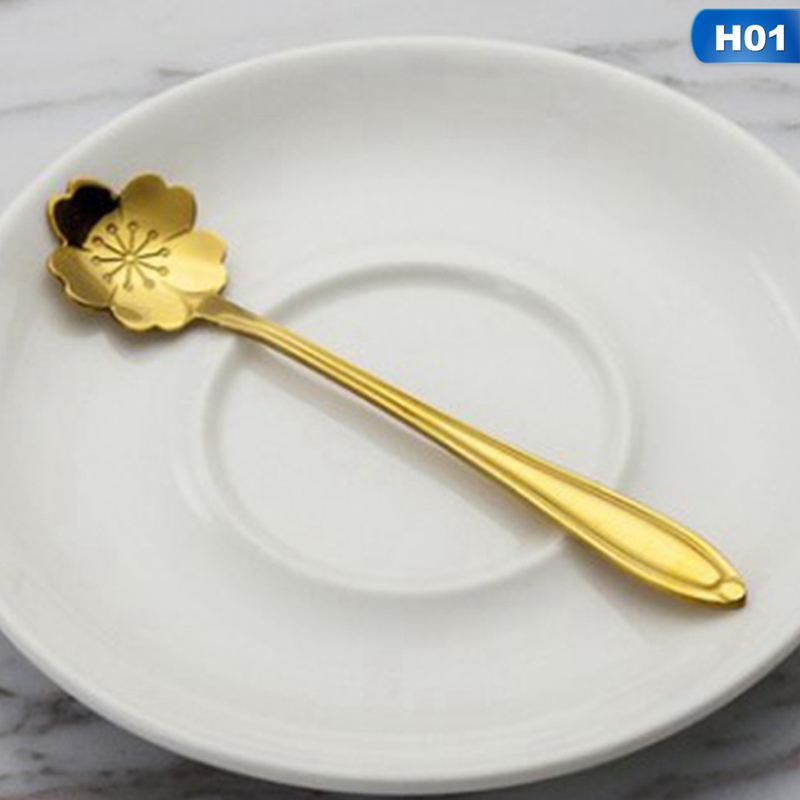 Geschirr Kaffee Rühren Löffel Keramik Griff Blume Scoop Edelstahl Gold Überzogene Kirsche Rose Löffel Küche Werkzeuge: H01