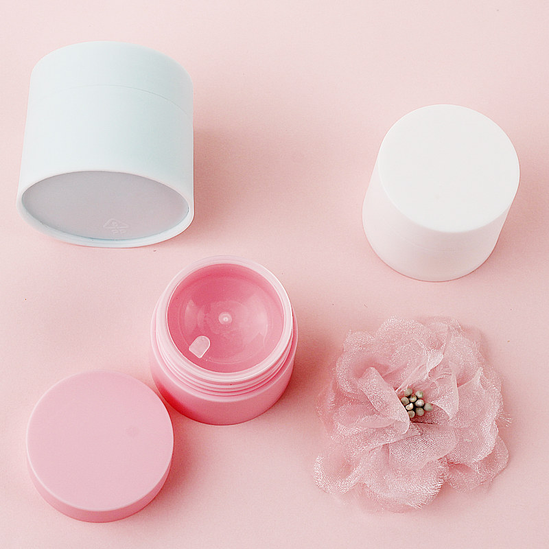 30 stuks 5g/10g/15g/20g/30g/50g roze plastic potjes, matglazen potjes voor cosmetische crème, lege dubbelwandige potjes voor los poeder met schroefdeksel