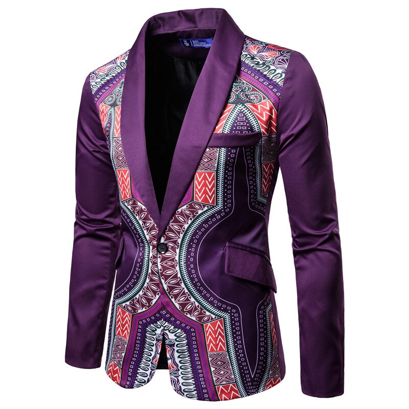 Mens High-end Luxury Men's Golden Floral Blazers Business Casual Suit Wedding Dress Jackets Coats: Purple / S