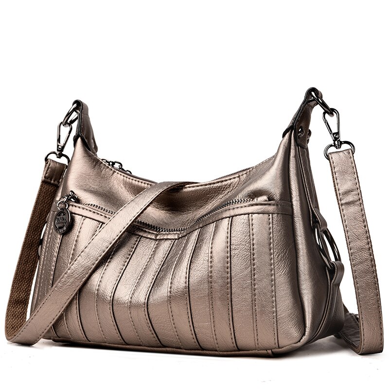 Vrouwen Bag Lederen Pu Vrouwen Handtassen Mode Streep Vrouwen Schouder Crossbody Tassen Vrouwen Messenger Bag: Goud
