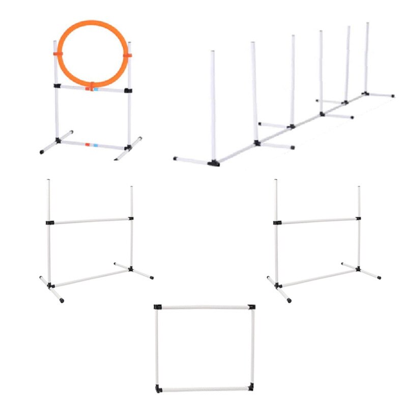 Kit de dressage de chien tige d'enroulement, anneau de saut, aire de repos, tige de saut, matériel en plastique fournitures de formation en plein air: 5 sets combinations