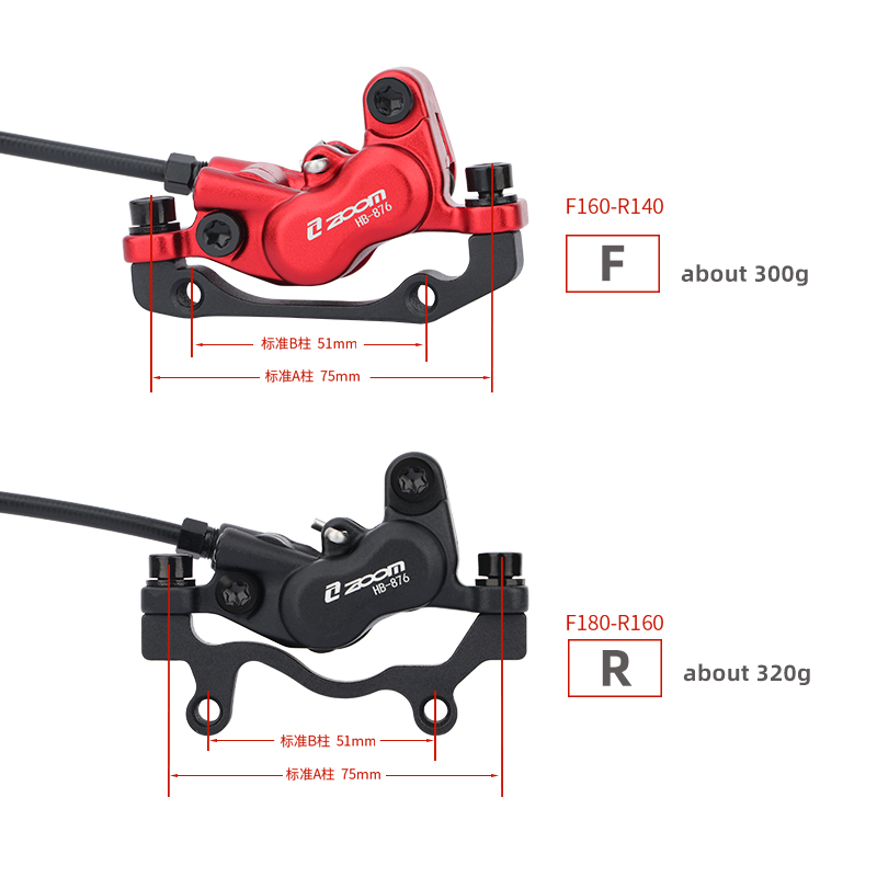 Zoom Hb876 Mtb 4 Piston Aluminium Alloy Hydraulic Oil Pressure Brake 800/1400mm Mountain Bike Brake With Resin Brake Pads