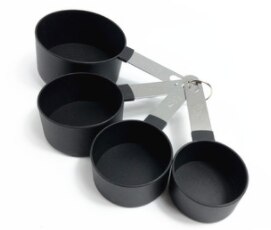 8 Pieces Plastic Measuring Cups and Spoons Set, Measure Cups with Stainless Steel Handle for Dry or Liquid Ingredient: Black cup (4pcs)