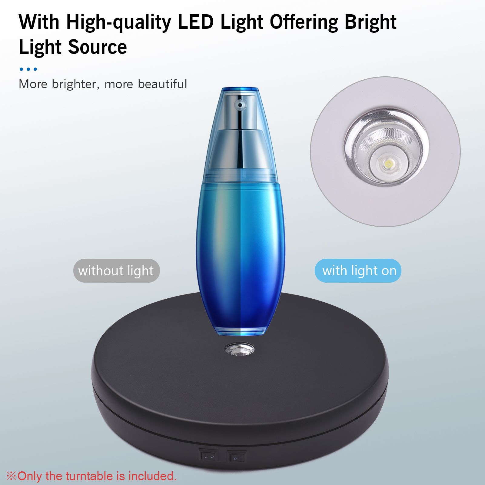 Electric Motorized Photography Turntable 360 Degree Rotatable Display with LED Light for Product Shooting Jewelry Watch Display