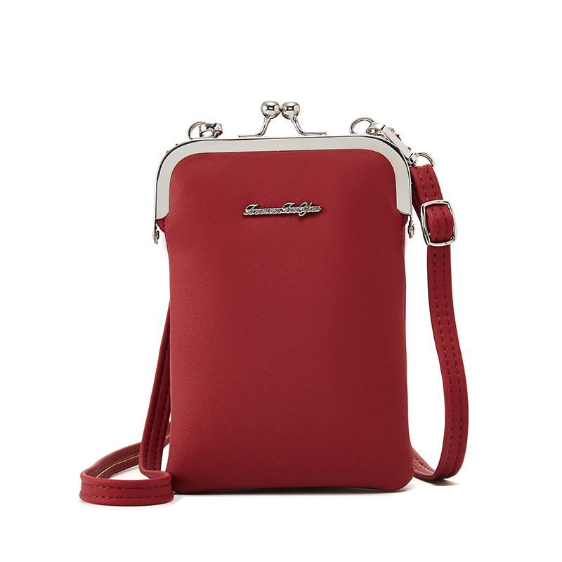 Colorful Small Cellphone Bag Female Daily Use Shoulder Bags Women Leather Mini Crossbody Messenger Bag Ladies Purse: Wine Red