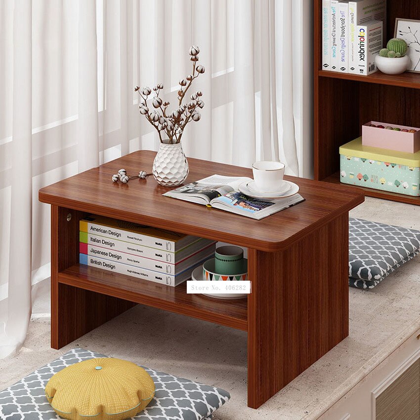 Eenvoudige Kleine Thee Tafel Japanse Stijl Moderne 2 Layer Drijvende Venster Salontafel Rechthoek Woonkamer Floor Lage Tafel