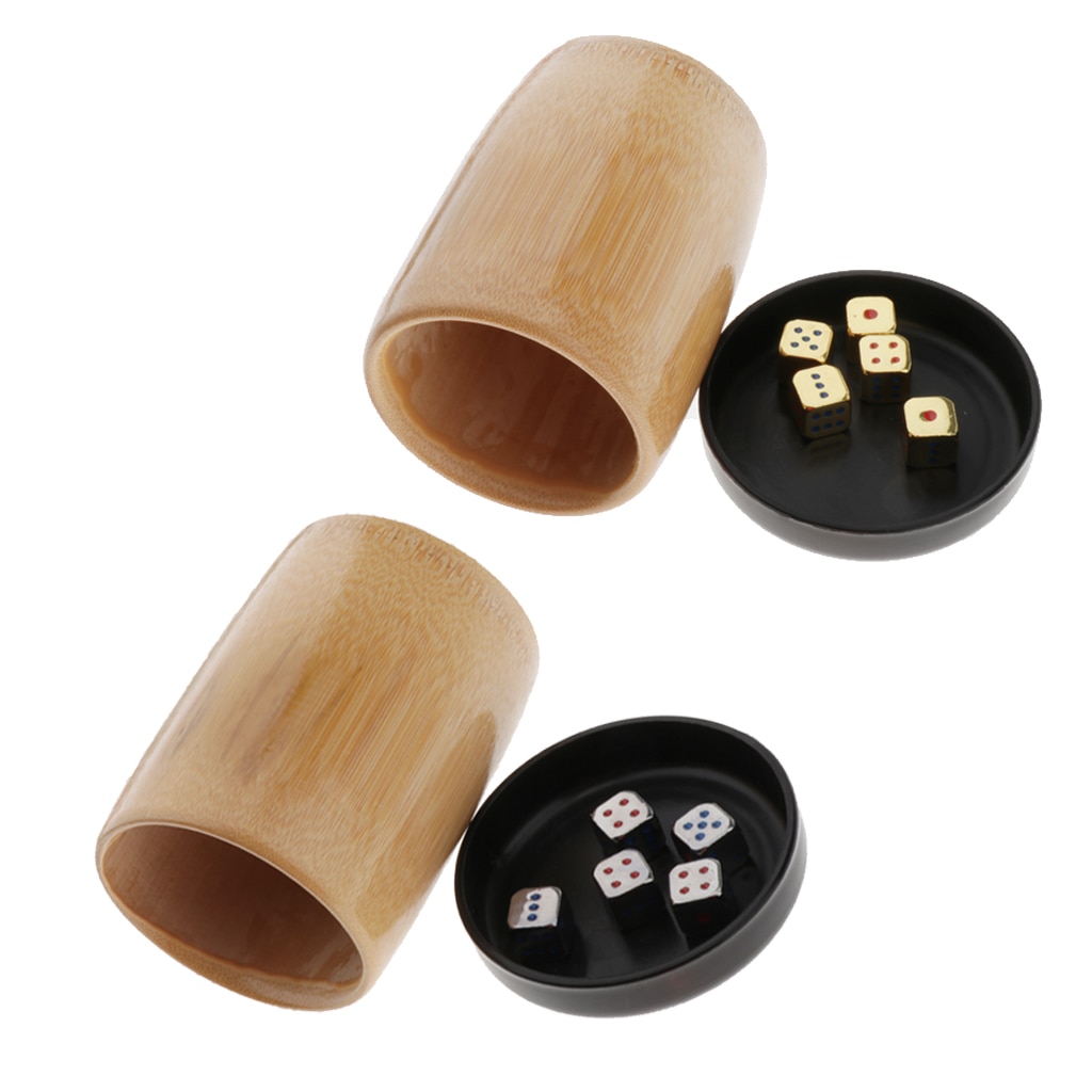Professionelle Bambus Holz Würfelbecher mit 5Stck 6 Seitige Würfel Punkt Würfel für Farkle Spiele