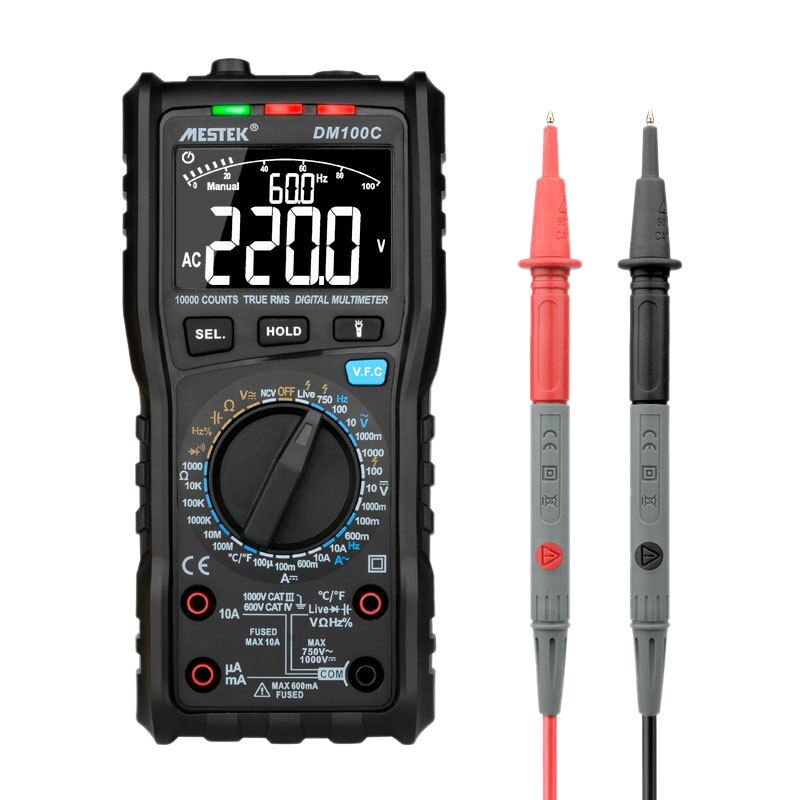 MESTEK DM100C True-RMS Digital Multimeter Button 10000 Count with Analog Bar Graph AC/DC Voltage Ammeter Current Ohm Manual/Auto: Default Title
