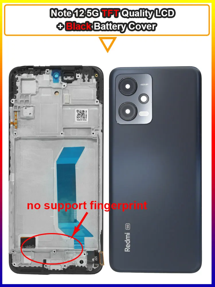 Pantalla LCD AMOLED de 6,67 pulgadas para Xiaomi Redmi Note 12 5G 22111317G pantalla táctil LCD para Redmi Note 12 5G 22111317I LCD con marco: Caqui