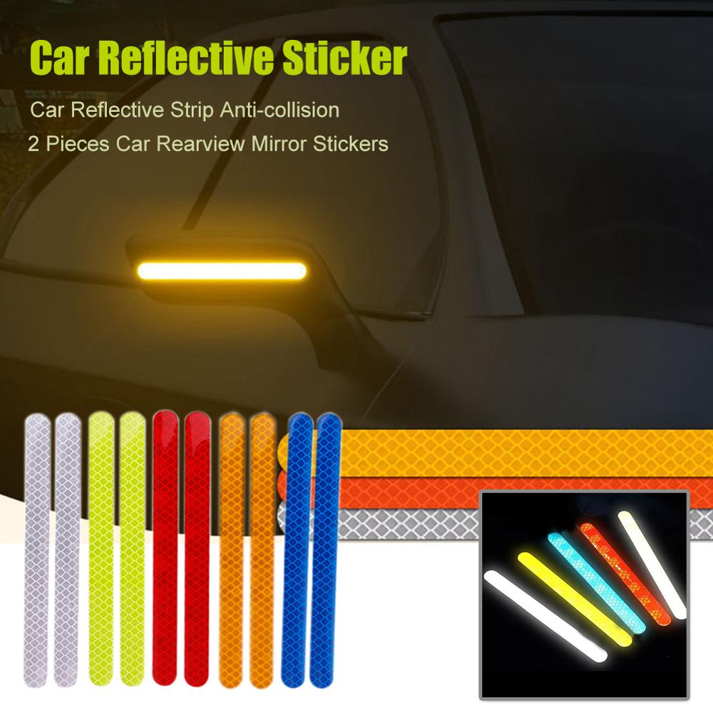 2pcs Car Rearview Mirror Stickers Universal Safety Mark Car Reflective Strip Waterproof Anti-collision Warning Tape Car-styling
