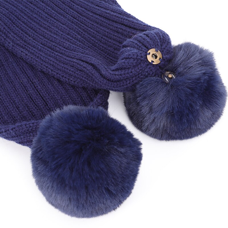 Bufanda de punto con pompón de Color sólido para niños, bufandas de algodón para niño y niña, envolturas de pañuelo de lana para bebé, novedad de