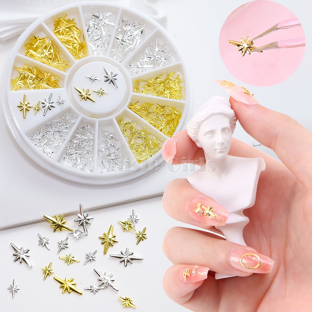 Mix 2-maten goud zilver sterrenlicht vorm metallic nail art strass decoraties edelsteen DIY salon wiel