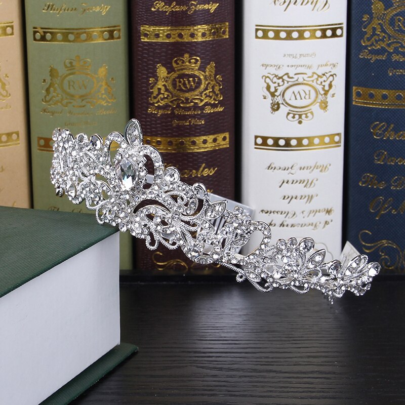 Barokke zilveren kristallen bloem bruids tiara kroon strass bruidsjurk diadeem bruidshoofdband bruiloft haaraccessoires bijoux
