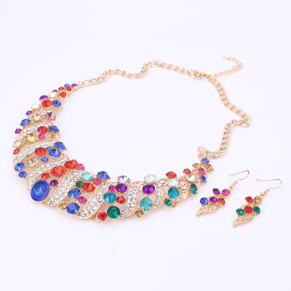 Mode Vrouwen Bruiloft Kettingen Sets Vintage Kraag Rhinestone Crystal Choker Kettingen Etnische Maxi Sieraden Sets: Multi