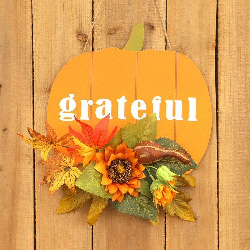 Thanksgiving Decoratie Guirlande Pompoen Bel Muur Opknoping Simulatie Maple Herfst Kleur Huis Houten Hanger