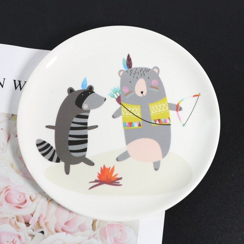 1 PC mélamine dessin animé assiette Imitation porcelaine vaisselle Dessert plat enfant petit déjeuner assiette mignon plat: WHITE