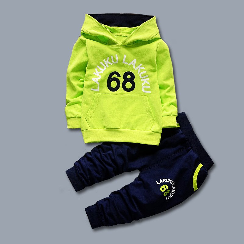 Peuterjongenskledingset, kindertrainingspak, katoenen set, 2 stuks, 5 jaar sportkleding, klein kind, hoodie, babypak, herfst: Groene kleur / 12m