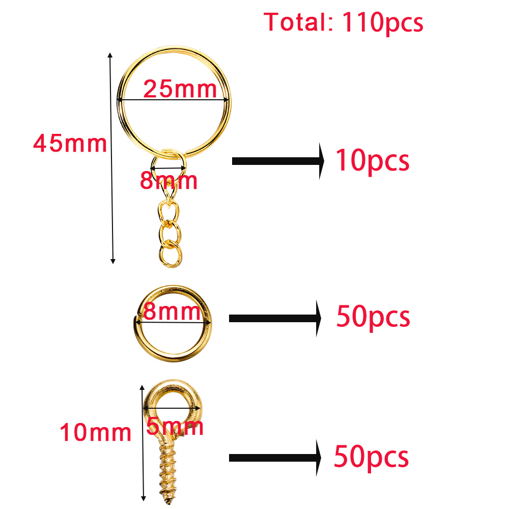 110/220pcs/Set Keychain Open Jump Rings Eye Pins Jewelry Making Accessories Kits for DIY Epoxy Resin Key Chain Key Ring Pendants