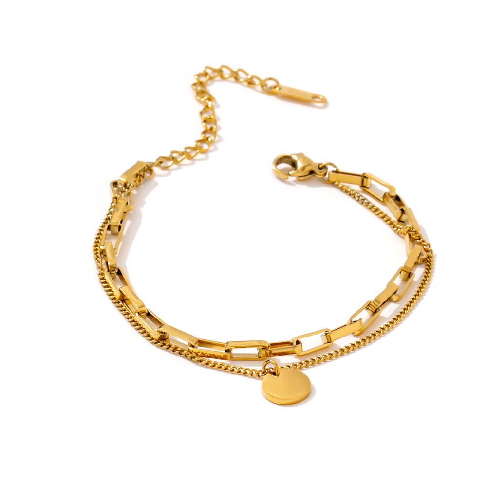 Yhpup-pulsera de Metal de acero inoxidable para mujer, brazalete de cadena con textura chapada en 18 K, joyería para mujer, de Navidad: Gold