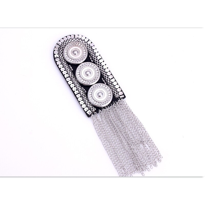 Pak schouder broche riem multi kwast klinknagel epaulet strass stof nagel kraal accessoires zanger presentator podium sieraden: Zilver