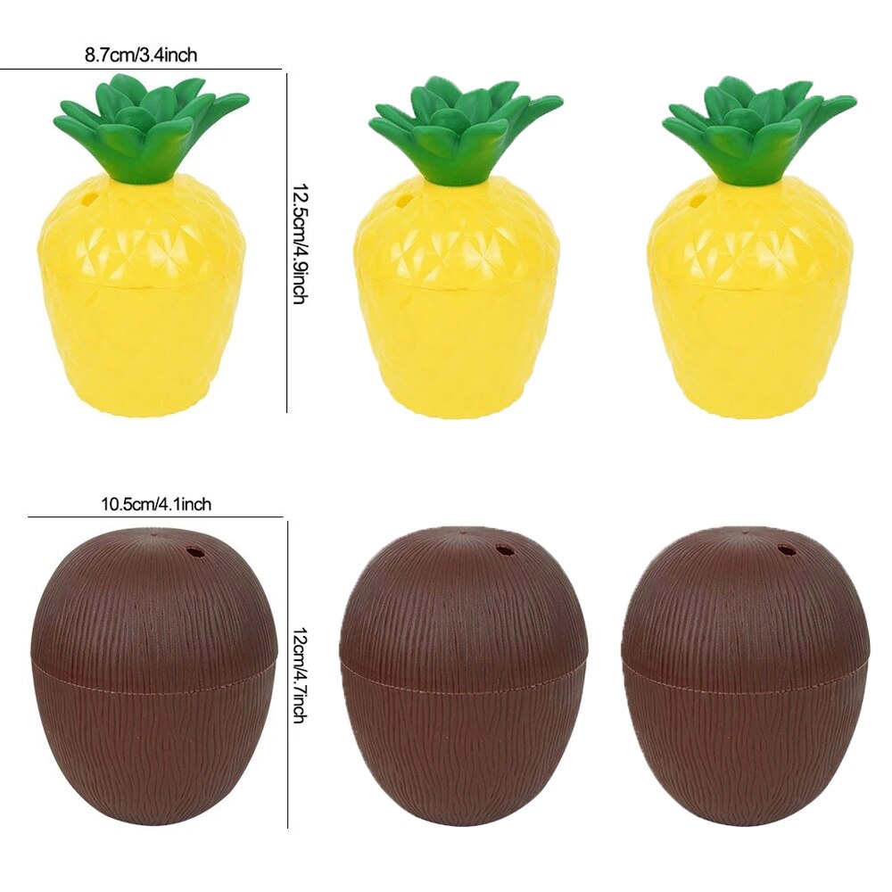 6Pcs Plastic Tropische Ananas Kokosnoot Drinkbeker Fruit Vorm Sap Cups Hawaiiaanse Luau Verjaardag Zomer Strand Zwembad Party Decor: 6Pcs Mix