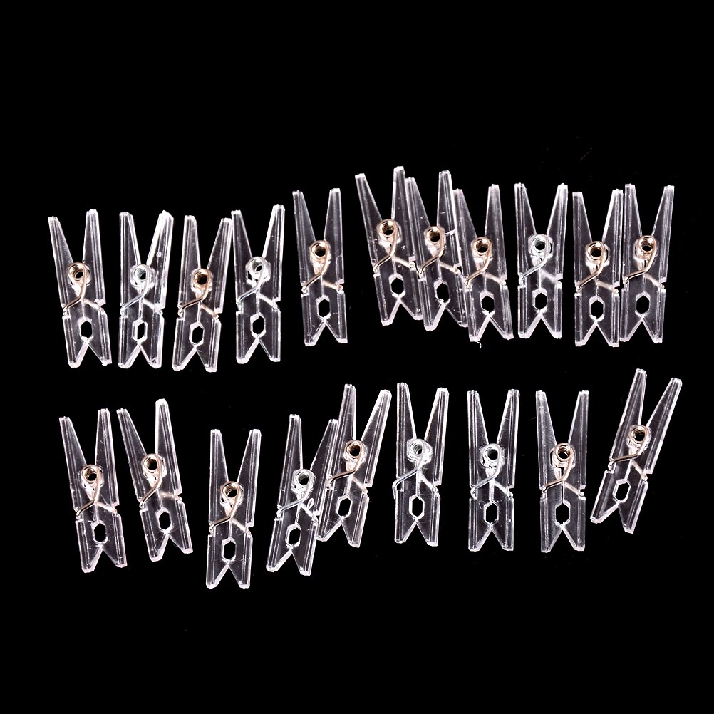 20 PCS 25m Mini Spring Clear Transparent Clips Clothes Photo Paper Peg Pin Clothespin Craft Clips Party Home Decoration
